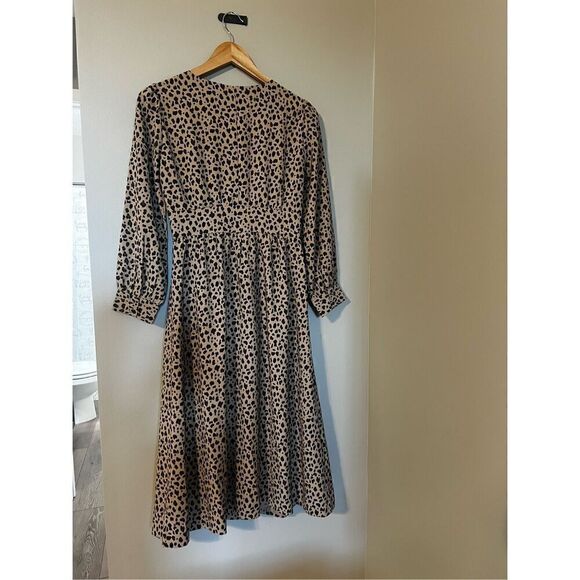 J Crew Women’s Size 0 Button Front A Line Midi Dress Tan Black Leopard Print - Picture 11 of 12